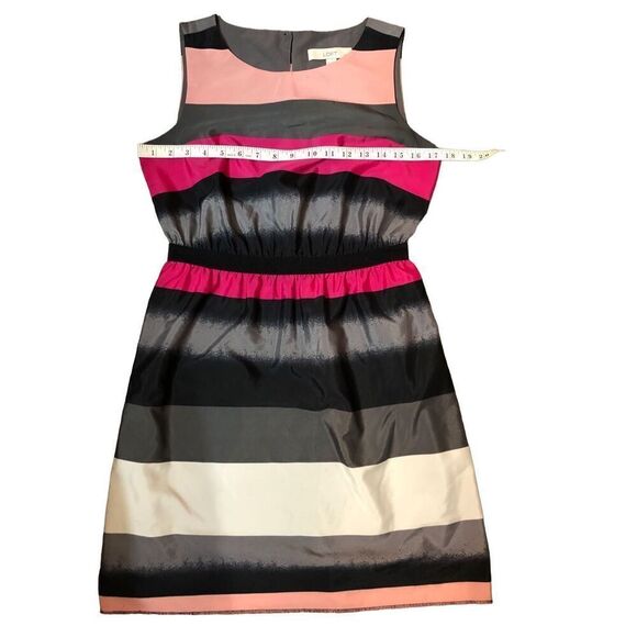 Spring Summer Loft Ann Taylor striped gray, pink black a line fit and flare slee - Picture 9 of 12